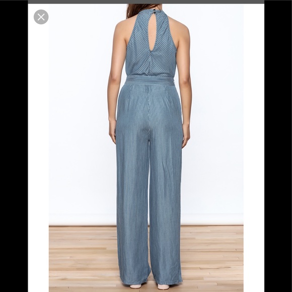 Striped Chambray Sleeveless Jumpsuit Keyhole NWT - Picture 7 of 7